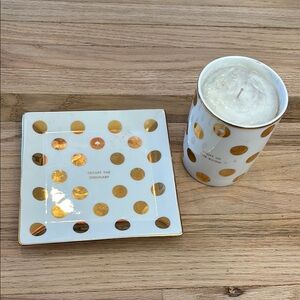 Kate Spade Gold Polka Dot Candle and Tray Set